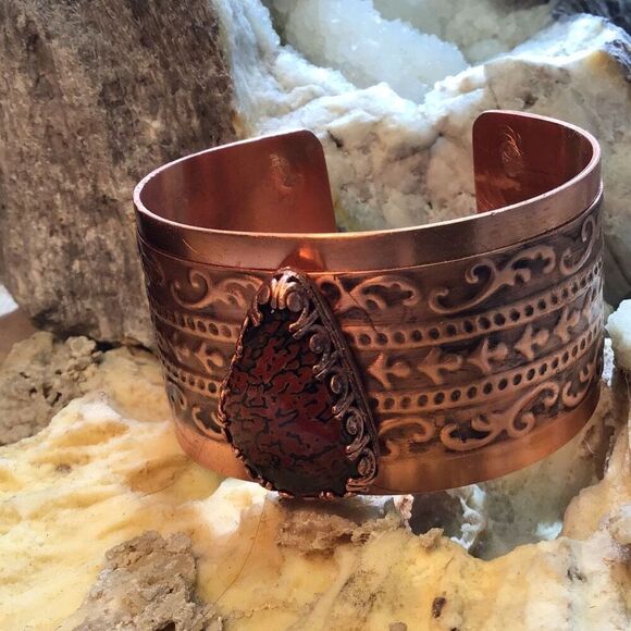 Bracelet, Copper Cuff Bracelet with Pietersite, Handmade, Artisan, NEW - Picture 1 of 4